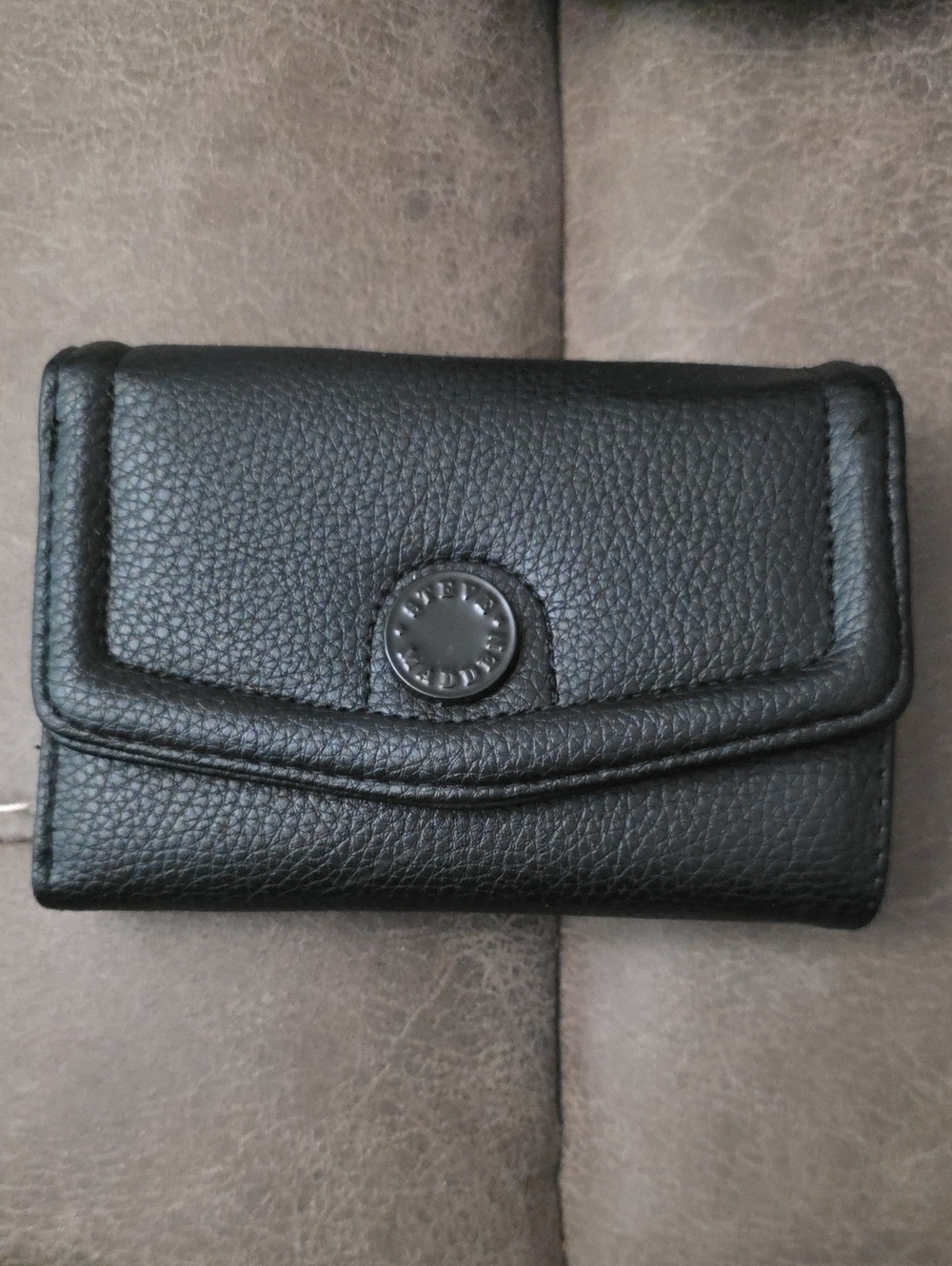 Steve Madden Black Pebbled Faux Leather Folding Wallet